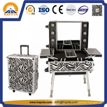 Grande valise à roulettes à cosmétiques Zebra avec LED et miroir (HB-3501)